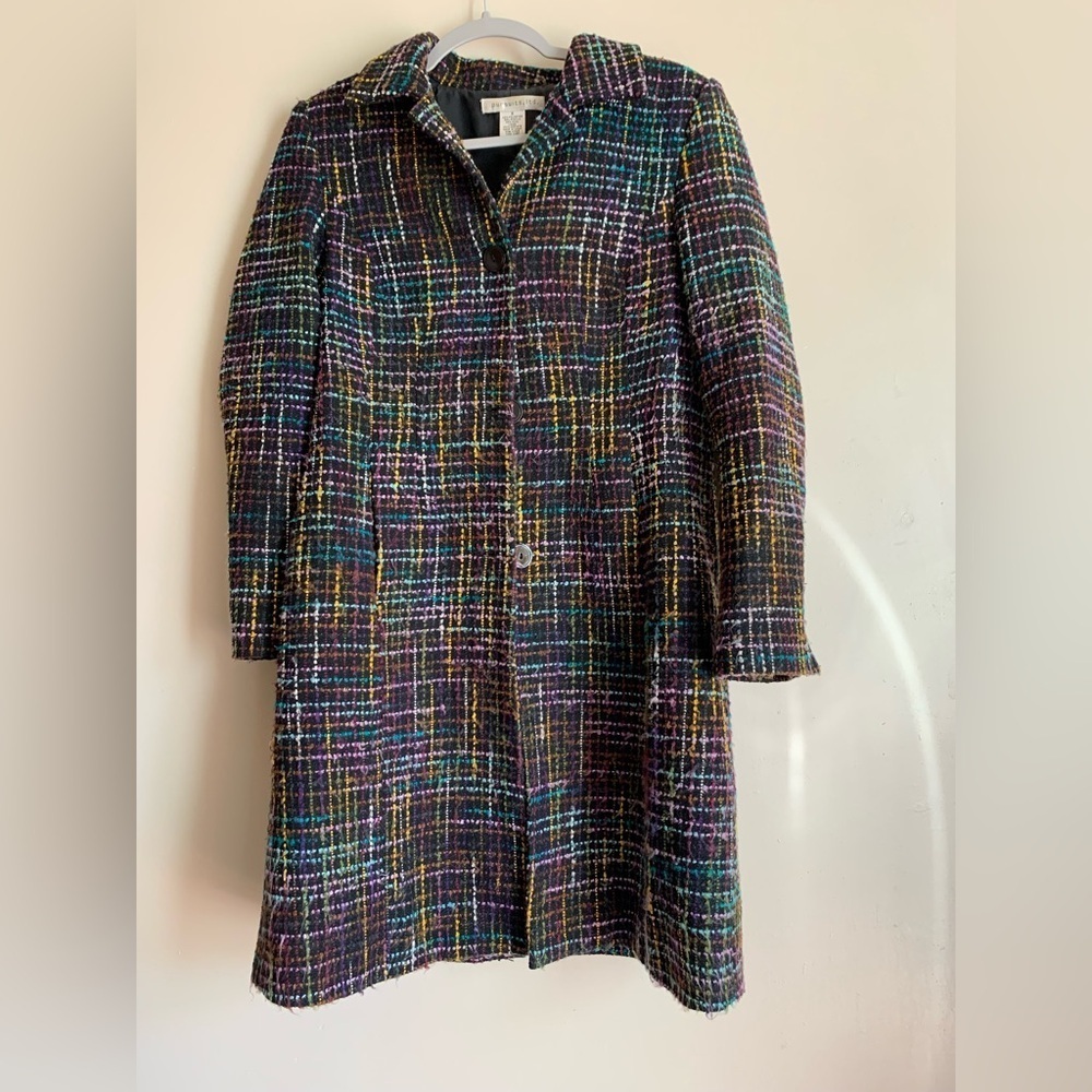 Pursuits ltd Trench Coat Jacket Womens Size 8 Wool Tweed Outerwear Vintage